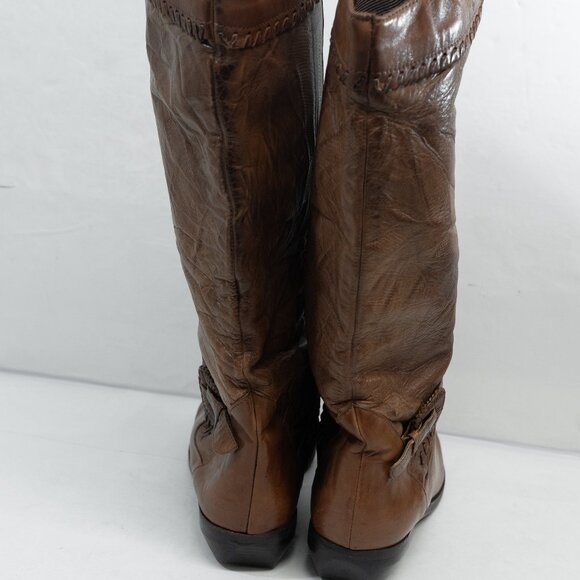 Brown Leather Boots Knee High Pirate Renaissance Cosplay  90s Harness Pull On - Picture 5 of 16